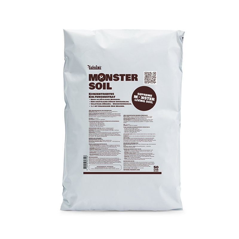 Sac de 50 litres de concentré Monster Living Soil, substrat vivant enrichi en micro-organismes.