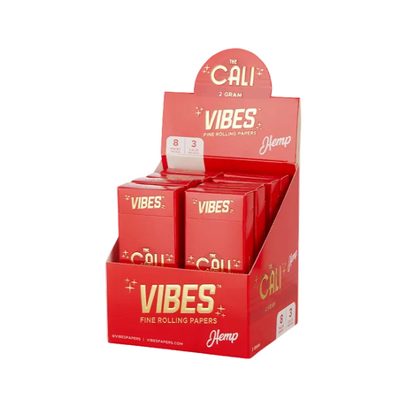 Emballage de cônes préroulés The Cali by VIBES de 2 grammes en mélange Hemp, pochette de trois cônes.