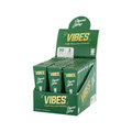 Boîte présentoir de cônes préroulés VIBES King Size en mélange Organic Hemp, 30 pochettes de 3 cônes, emballage vert.