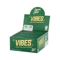Boîte présentoir de carnets de feuilles à rouler VIBES King Size Slim en mélange Organic Hemp, emballage vert.