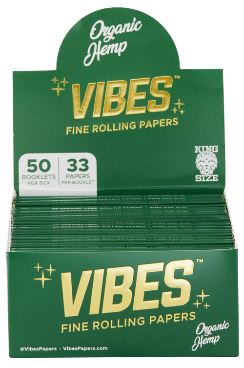 VIBES® King Size Slim Rolling Papers – Organic Hemp Blend – Box