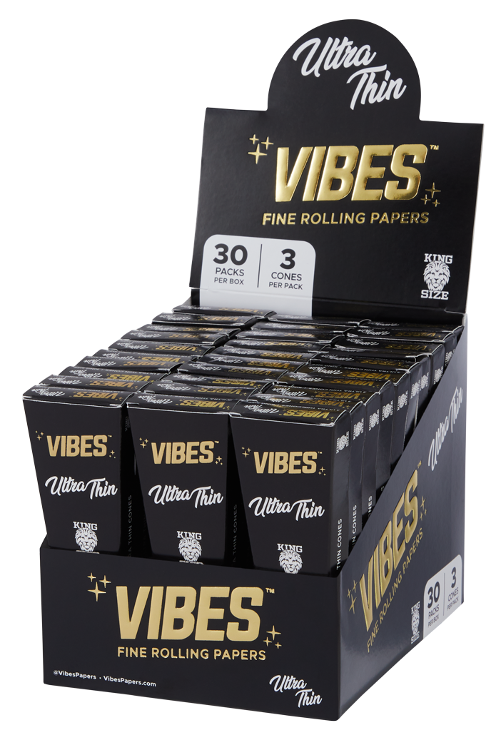 VIBES® King Size Pre-Rolled Cones – Ultra Thin Blend – Box