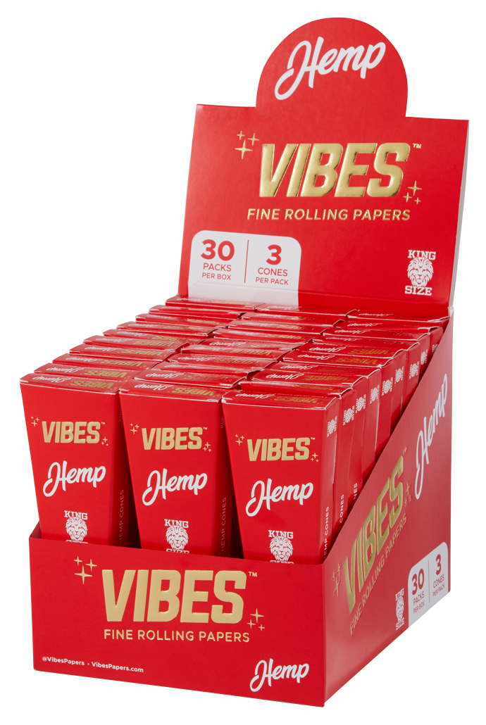 VIBES® King Size Pre-Rolled Cones – Hemp Blend – Box