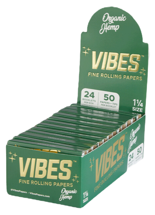 VIBES® 1.25" Rolling Papers with Tips – Organic Hemp Blend – Box