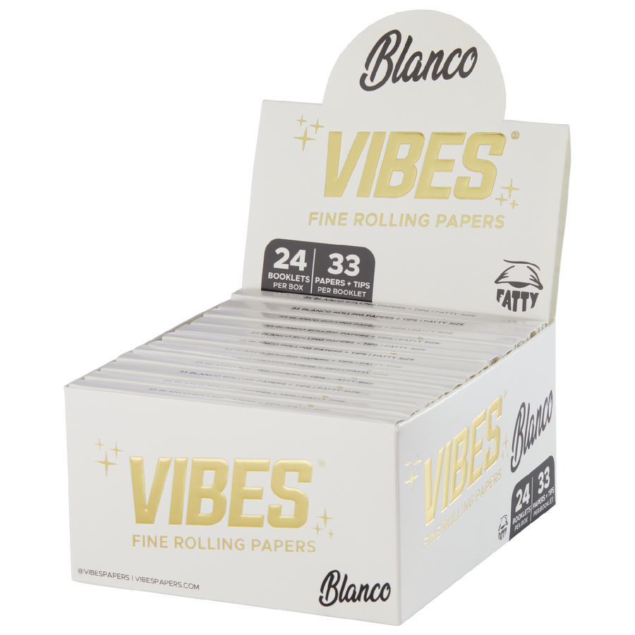 VIBES® Fatty Rolling Papers with Tips – Blanco Blend – Box