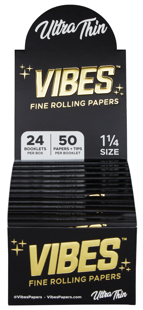 VIBES® 1.25" Rolling Papers with Tips – Ultra Thin Blend – Box
