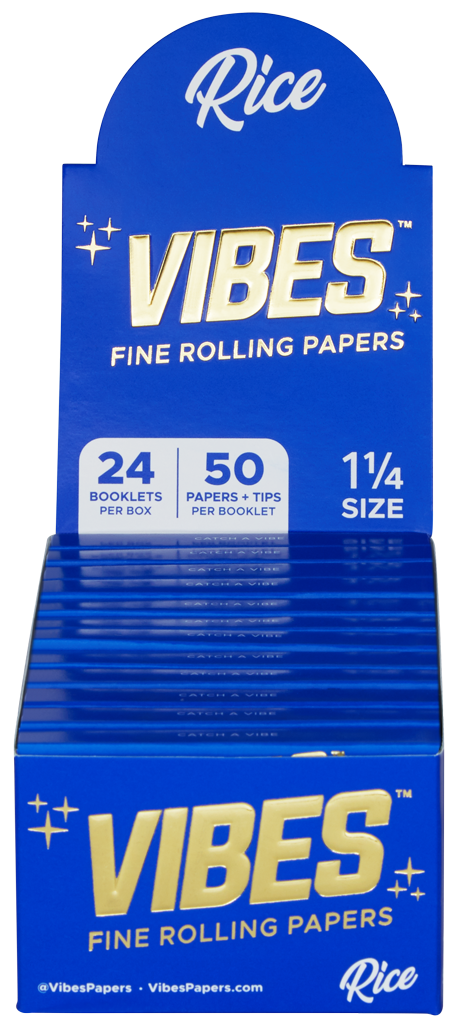 VIBES® 1.25" Rolling Papers with Tips – Rice Blend – Box