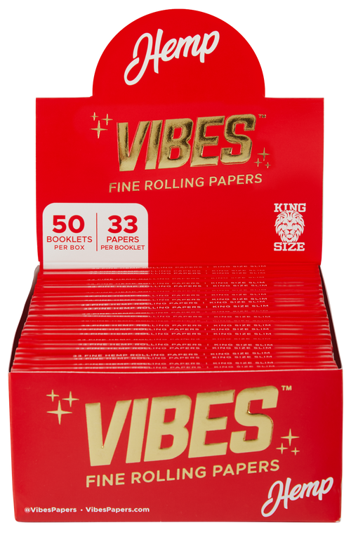 VIBES® King Size Slim Rolling Papers – Hemp Blend – Box