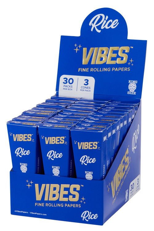 VIBES® King Size Pre-Rolled Cones – Rice Blend – Box